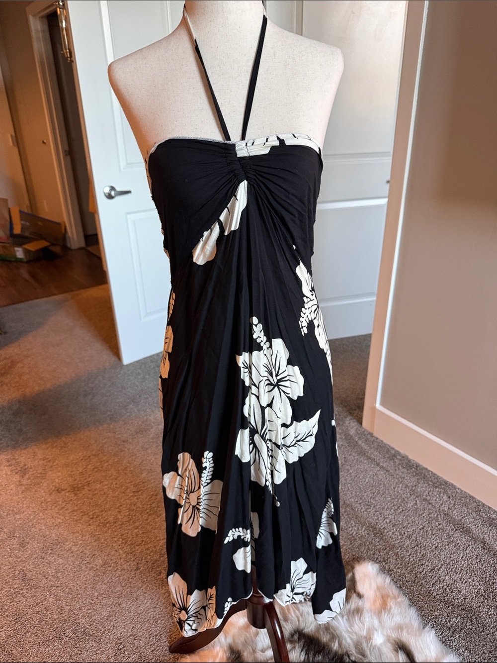 Black and White Floral Halter Sundress
